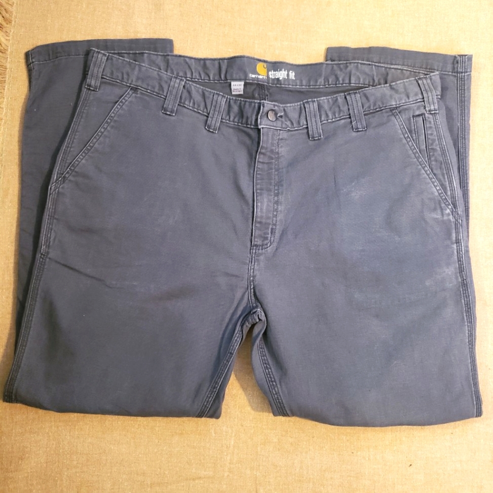 Carhartt Men Staight Fit Gray Canvas Pants Size 44 × 30 1/2